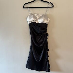 Vtg BLONDIE NITES Black White Formal Dress Tuxedo Ruffle Rhinestone Prom Fairy 3